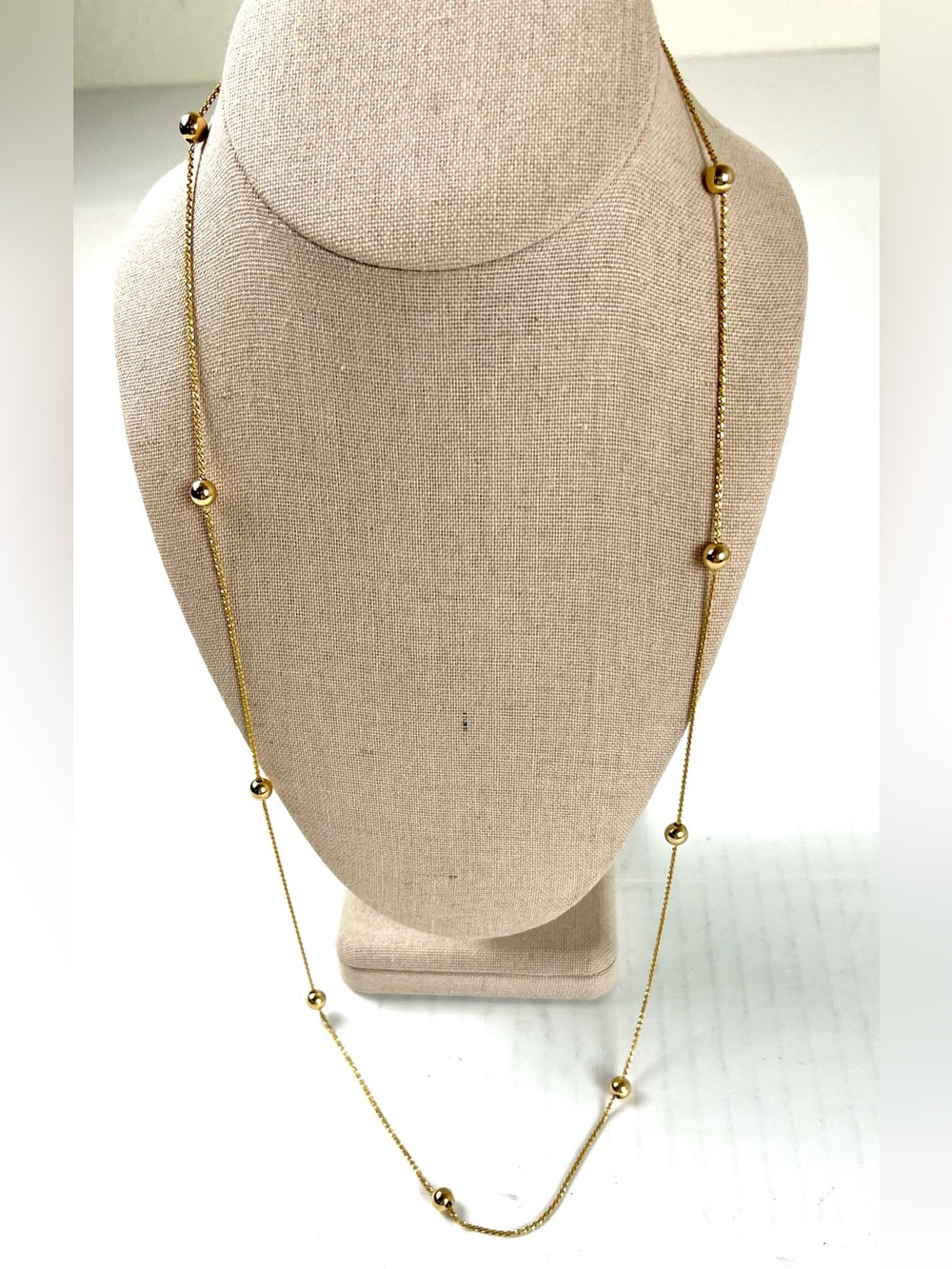 Milor Italy 14K Gold Station Necklace 30" Long Beaded Chain 5g